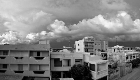 Skyline of Dakkar, Senegal, with rain clouds