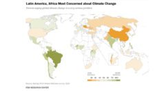 Map of the world showing level of concern about climate change by country