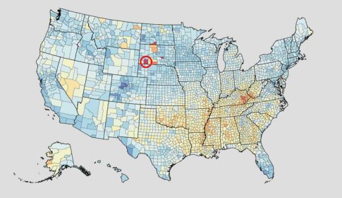 Map of the United States showing poverty by county