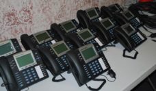 Rows of unplugged conference phones