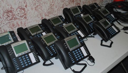 Rows of unplugged conference phones