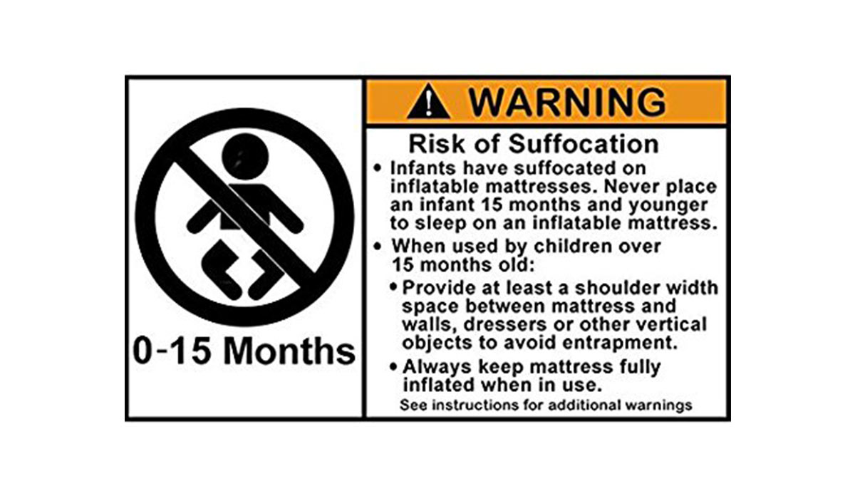 Risk of Suffocation 0-15 months Warning Label