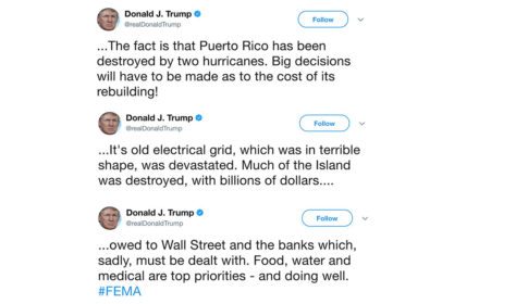 Tweets on Puerto Rico by President Donald Trump