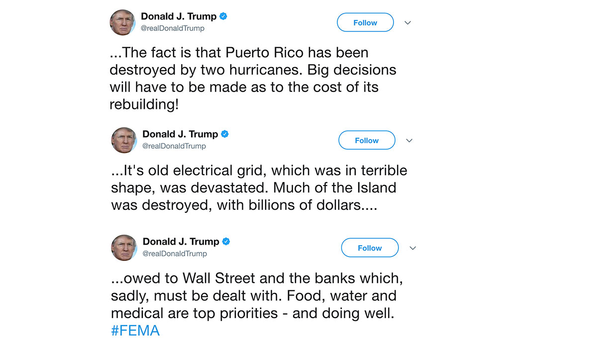 Tweets on Puerto Rico by President Donald Trump