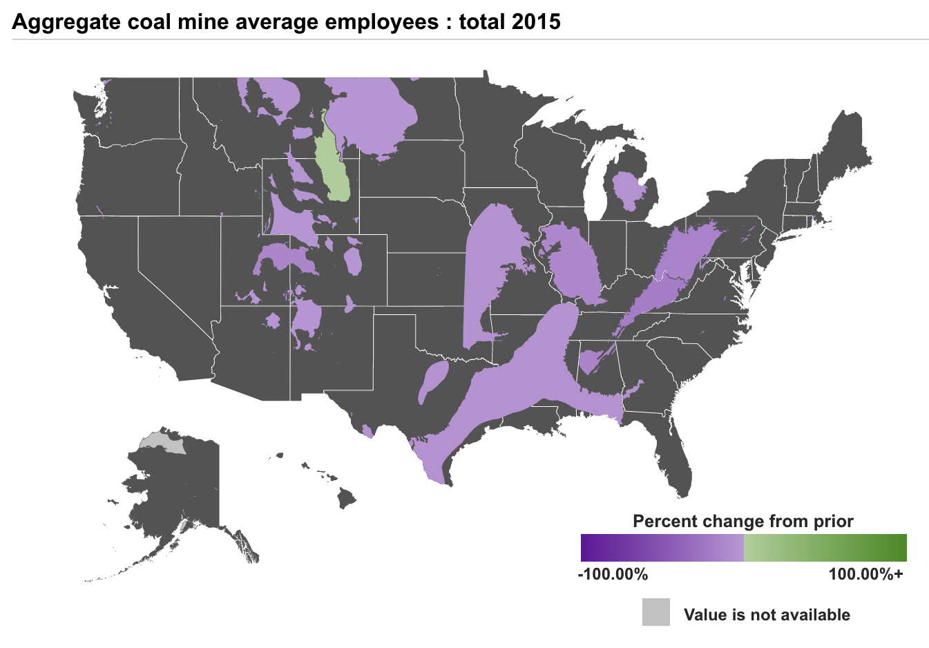 U.S. Map showing aggregate coal mine average employees