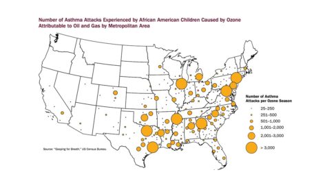 Map of US showing asthma attacks of African American children