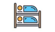 Graphic of a bunk bed with people in each bunk