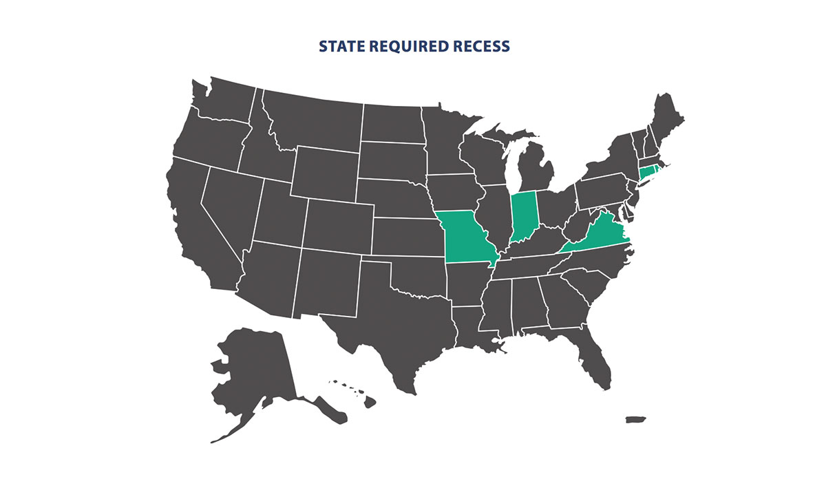 Map of the U.S. showing the only 5 states that require recess