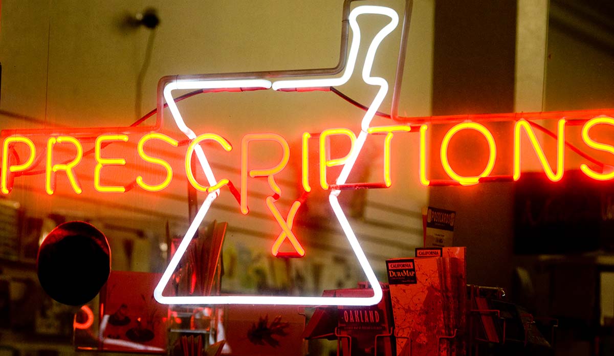 Neon sign saying Prescriptions