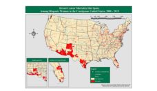 Map of the US showing breast cancer hot spots for Hispanic women