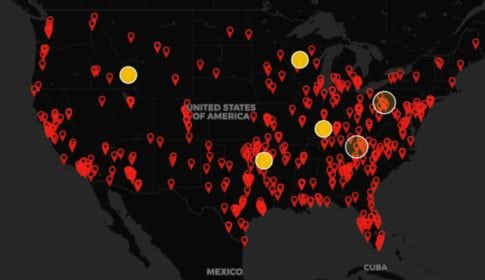 Map of US showing locations of police violence