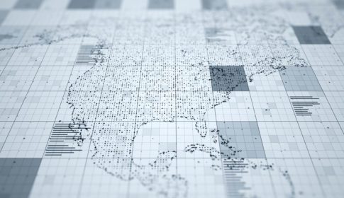 Map of the United States in dots on a grid of squares