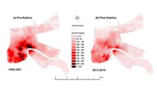 Map of pre-Katrina and post-Katrina lead levels in New Orleans