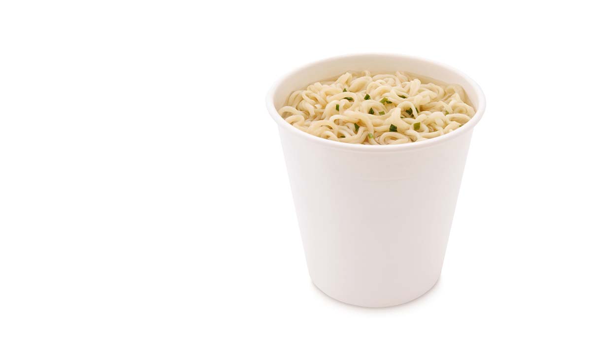 A paper cup of instant noodles