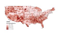 Map of the US showing food insecurity at the county level