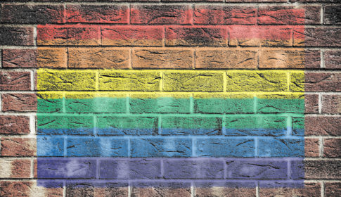 pride flag on bricks