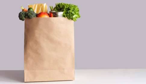 brown bag of healthy groceries