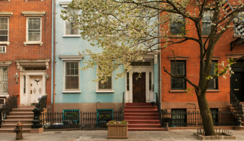 strip of homes in a city