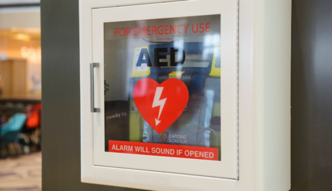 Automated External Defibrillator(AED) on the wall in case of cardiac arrest or emergency