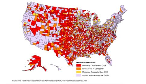 map depicting maternity care deserts across the country
