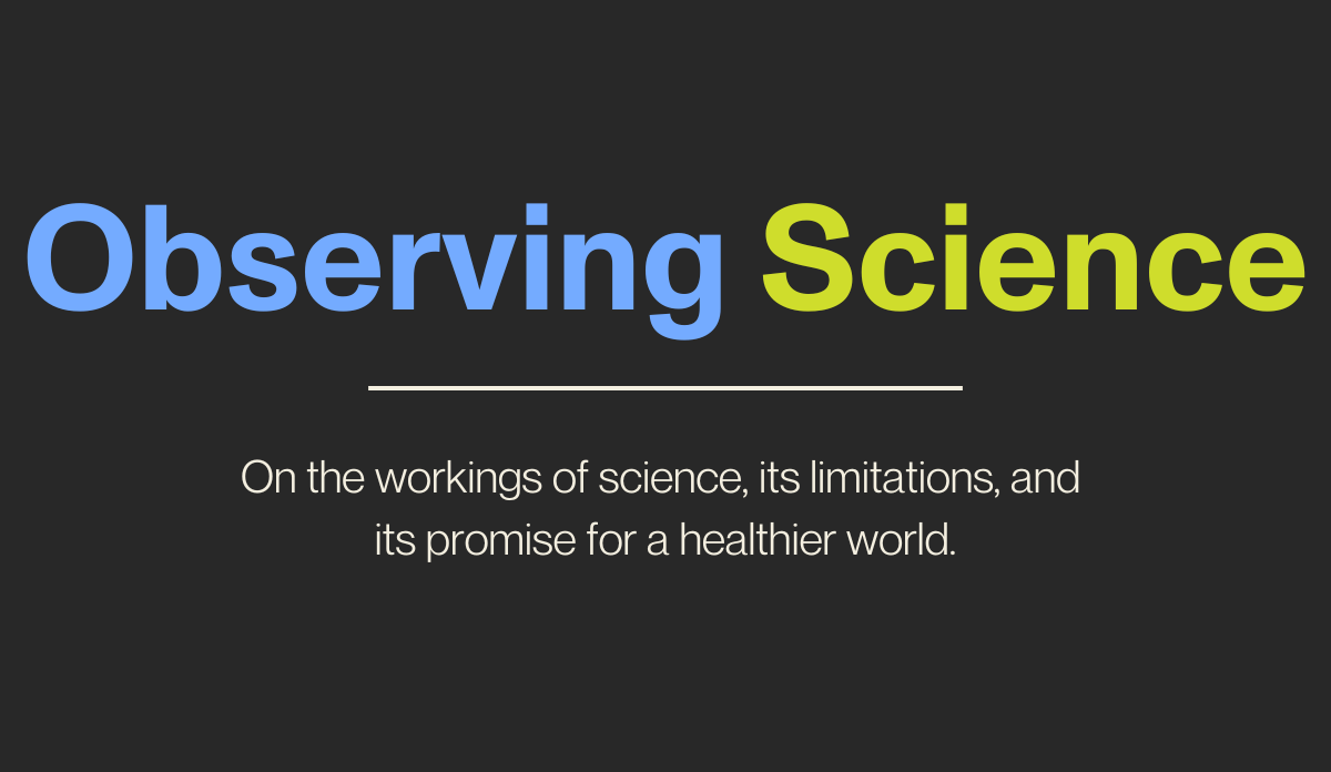 "Observing Science" title and tagline on dark grey background