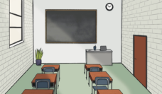 illustration of a classroom, representing censorship in the school environment