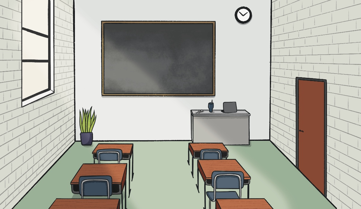 illustration of a classroom, representing censorship in the school environment