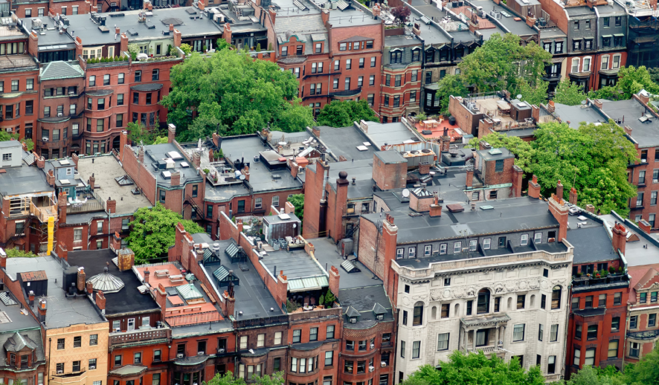 aerial view of housing in Boston's Back Bay